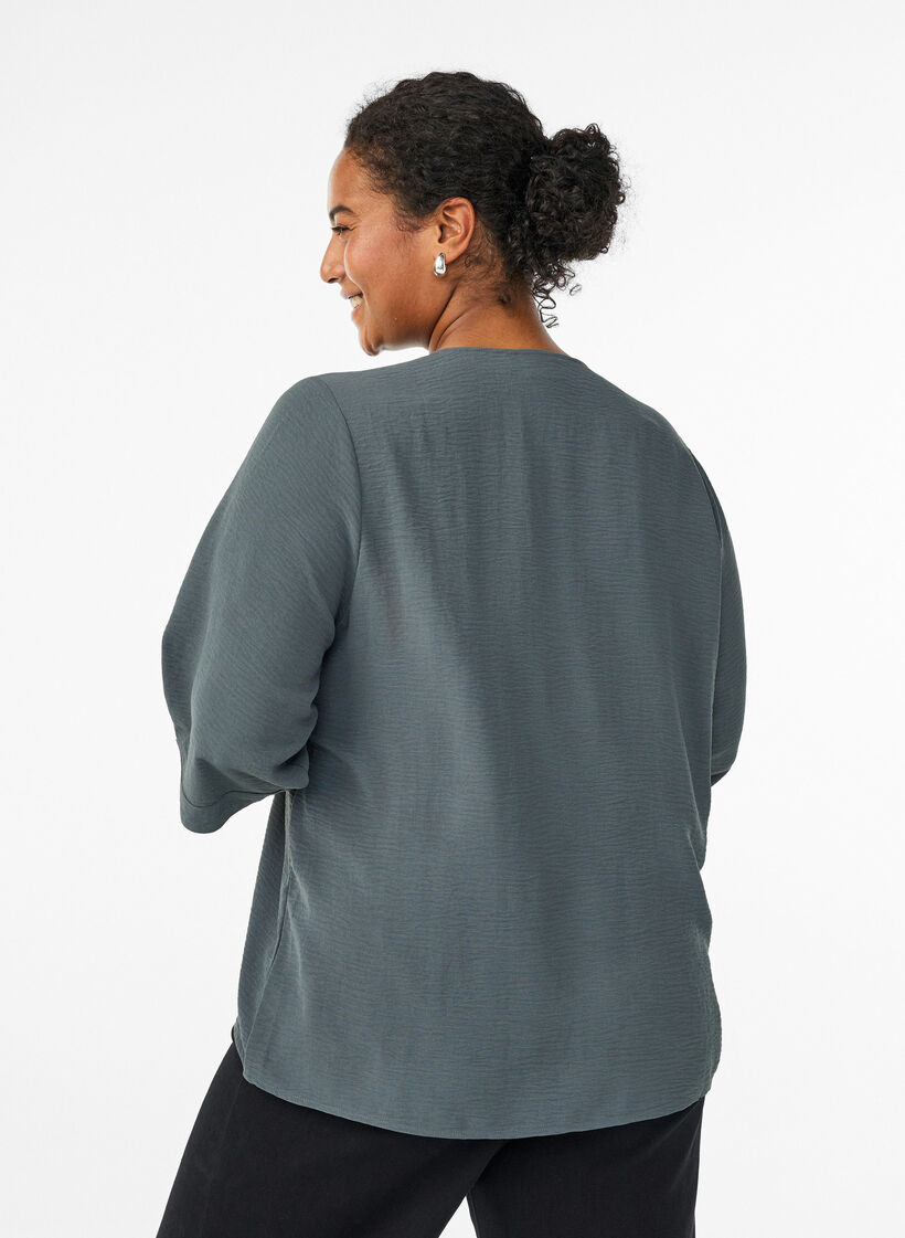 Skjortblus med v-ringning och 3/4-&auml;rm, Gr&ouml;n, Model image number 2