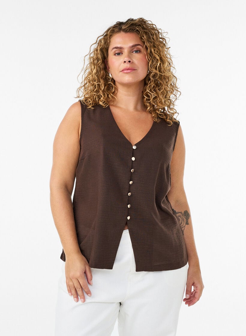 &Auml;rml&ouml;s v&auml;st med v-ringning och knappar, Brun, Model image number 0
