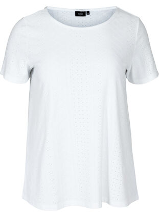 T-shirt med broderi anglaise, White, Packshot image number 0
