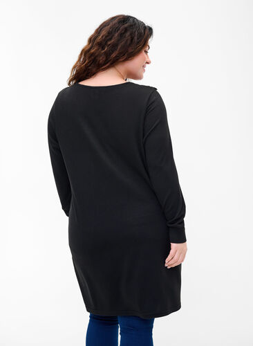 Långärmad klänning med spetsdetaljer, Black, Model image number 1