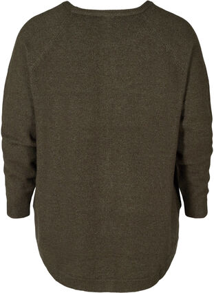 Långärmad stickad tröja med ribbade detaljer, Forest Night Mel., Packshot image number 1