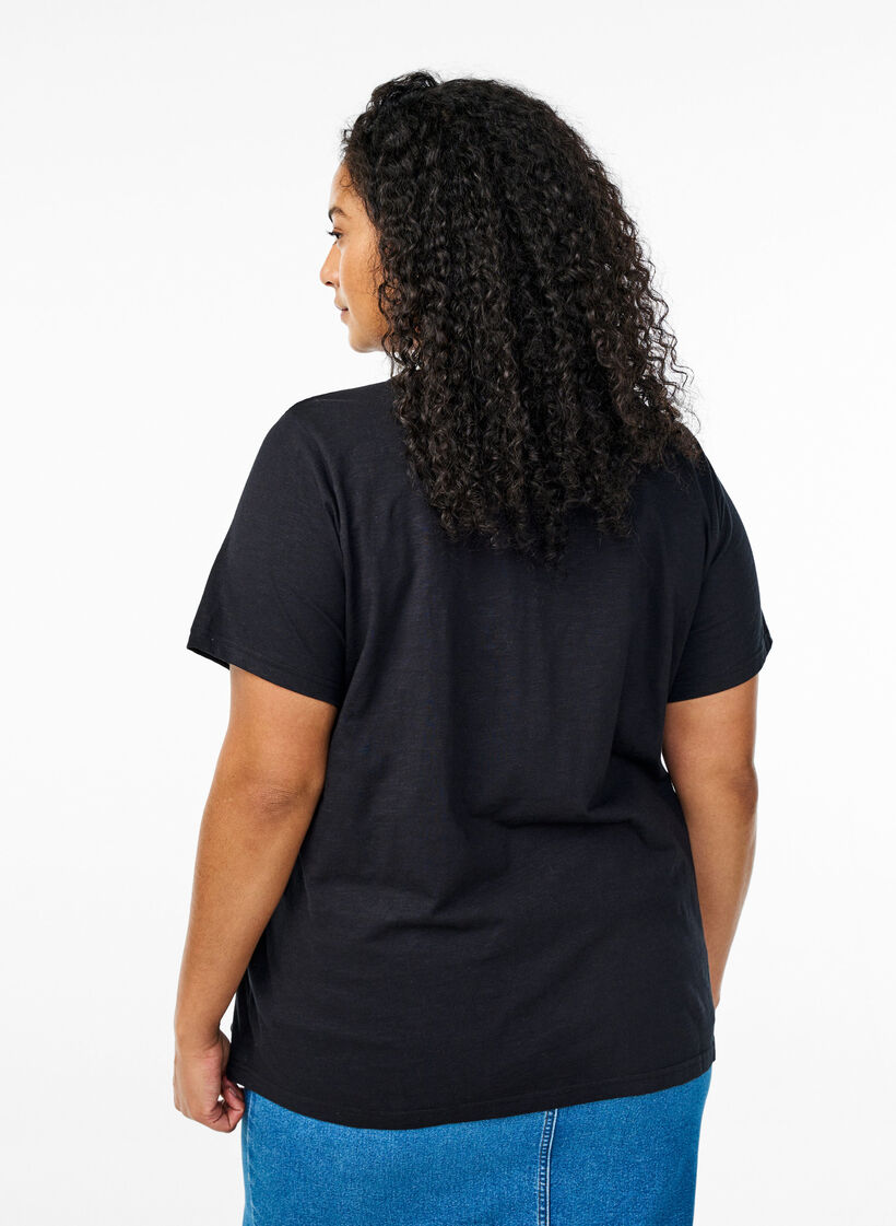 T-shirt med knappdetalj, Svart, Model image number 2