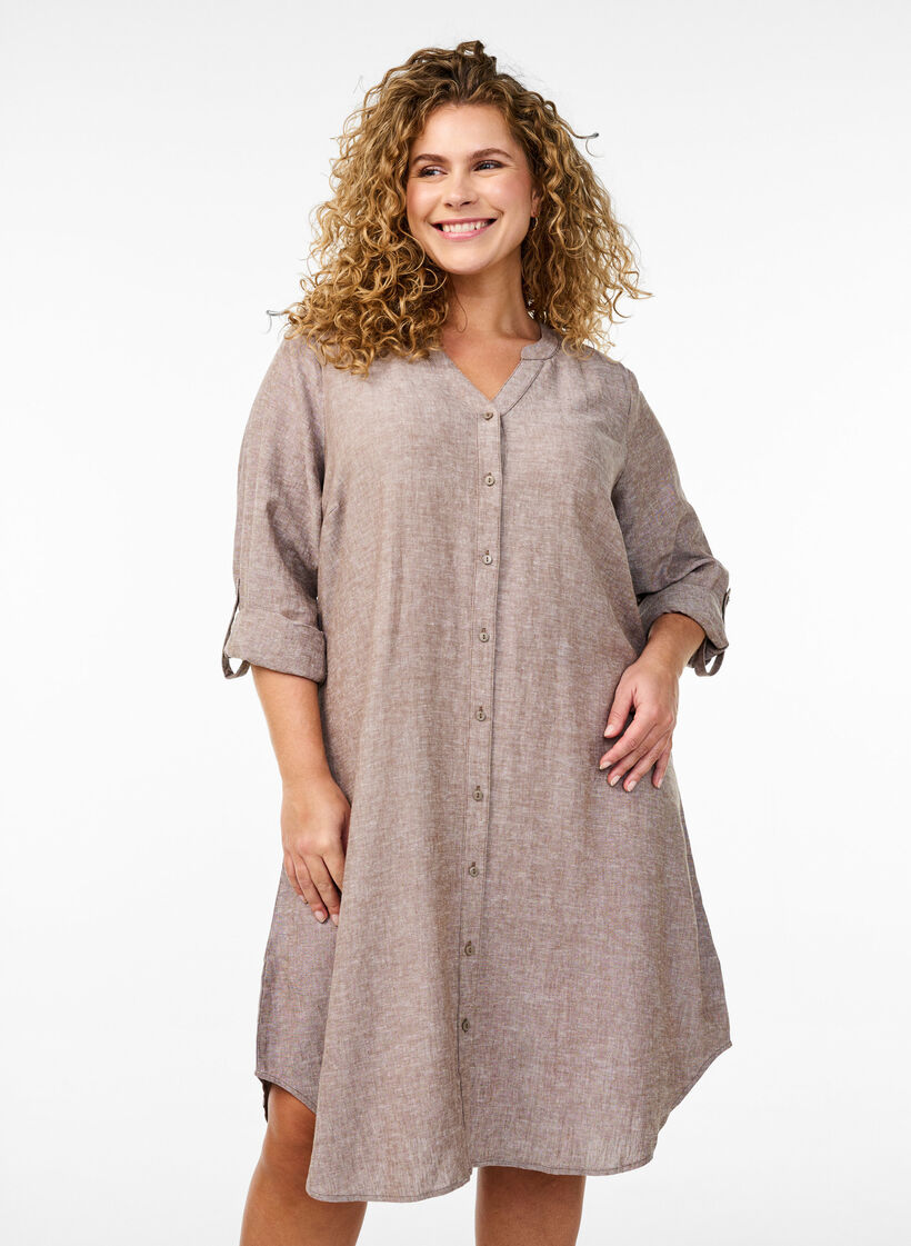 L&aring;ng skjorta i linne och viskos, Brun, Model image number 0