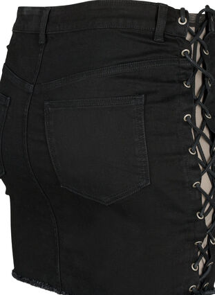 Kort jeanskjol med snörningsdetaljer, Black, Packshot image number 3