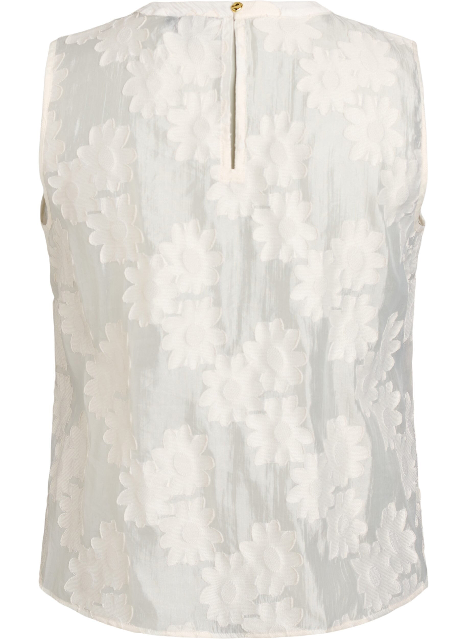 Zizzi &Auml;rml&ouml;s topp i jacquard med blommig textur, Vanilla, Packshot image number 1