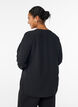 Blus med smockade manschetter och v-ringning, Svart, Model image number 2