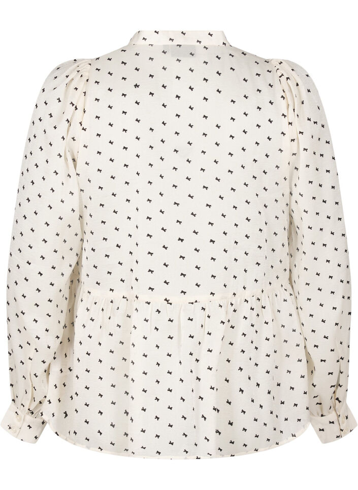 Blus med peplum och rosetter, Ecru w Bow, Packshot image number 1