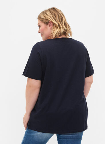 T-shirt i bomull med spetsband, Navy Blazer, Model image number 1