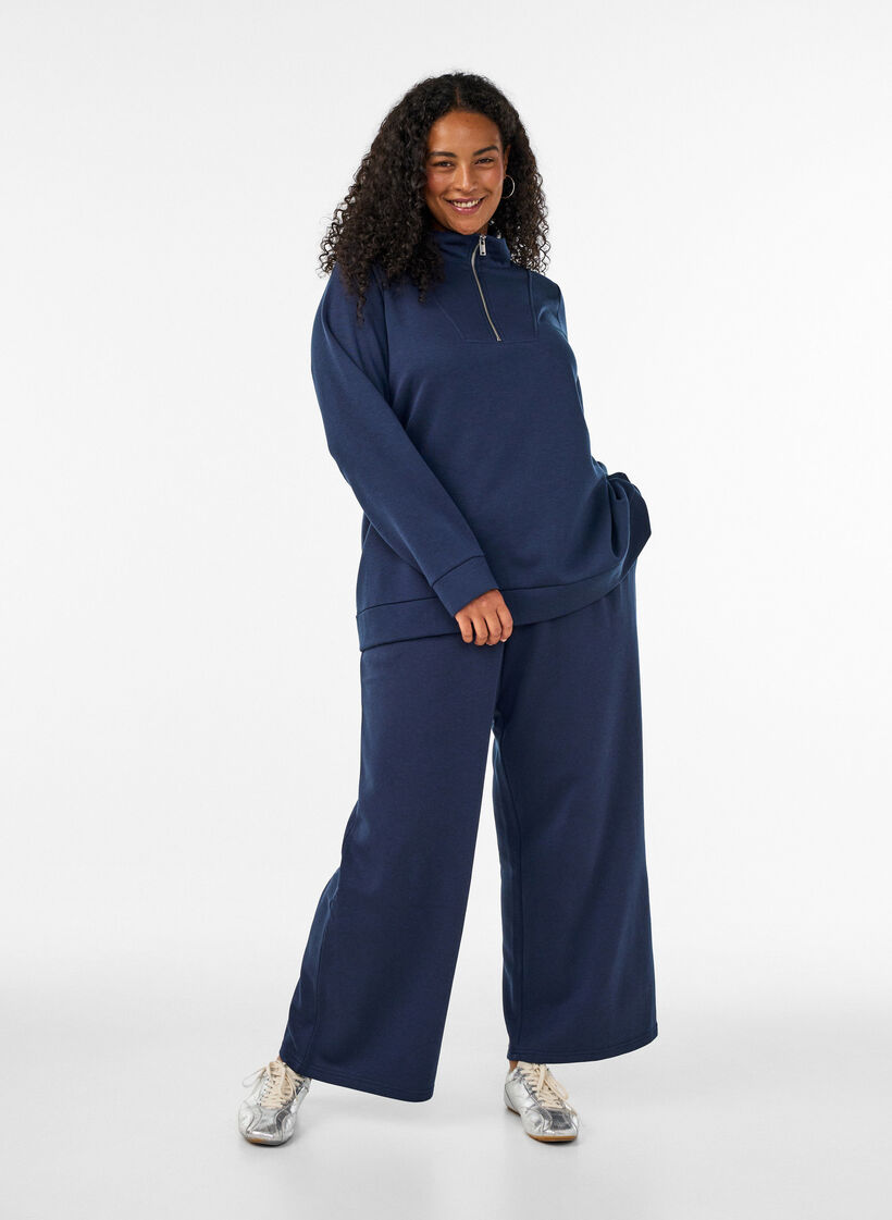Sweatpants med h&ouml;g midja och vida ben, Bl&aring;, Model image number 0