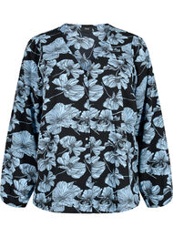 Skjortblus med V-ringning och tryck, Black B. Flower AOP