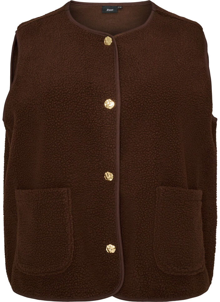 Teddyv&auml;st med knappar och fickor, Brun, Packshot image number 0