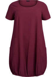 Kortärmad klänning i bomull, Mörk Bordeaux
