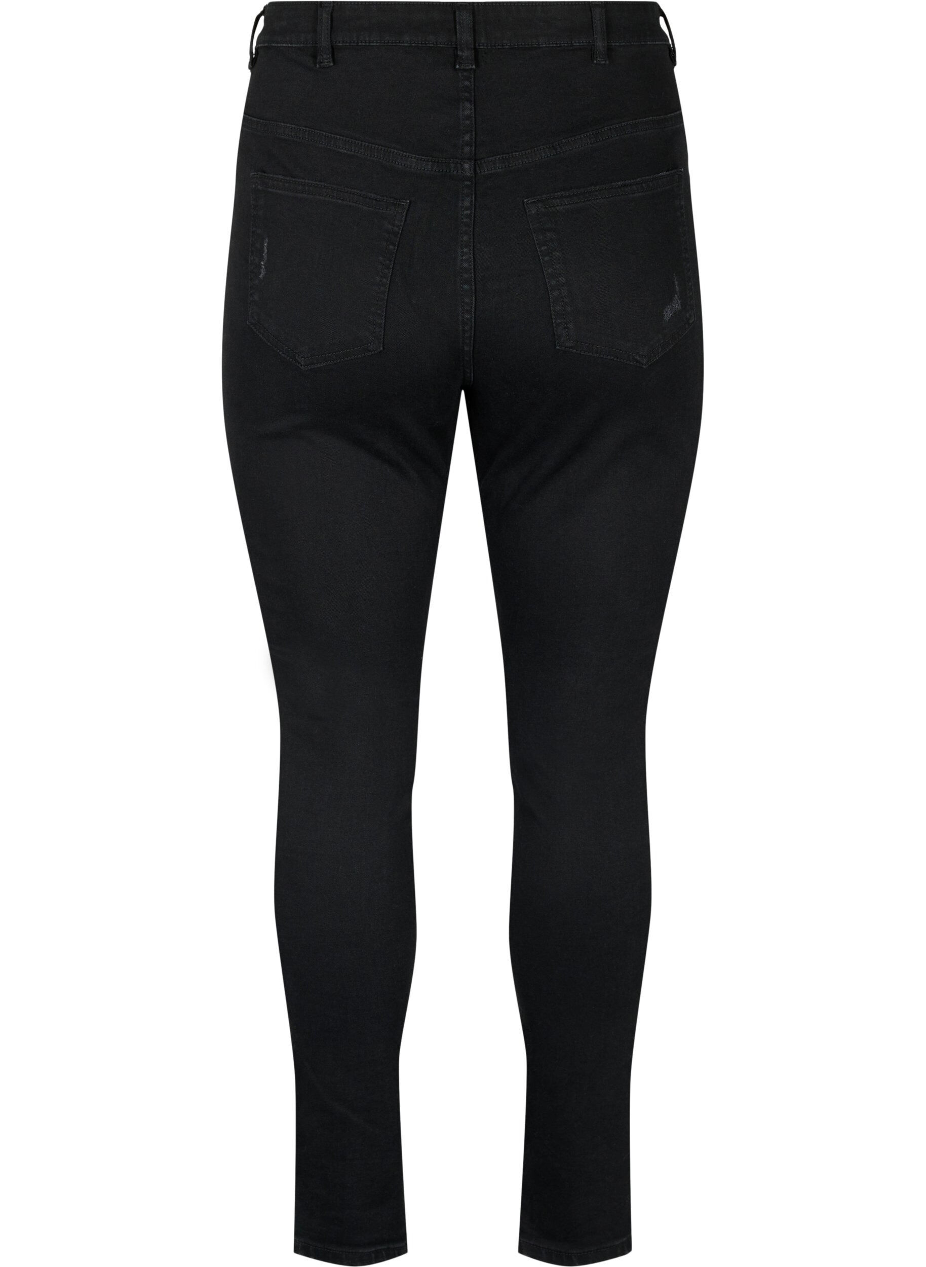 Zizzi Kroppsn&auml;ra jeans med slitdetaljer, Black, Packshot image number 1
