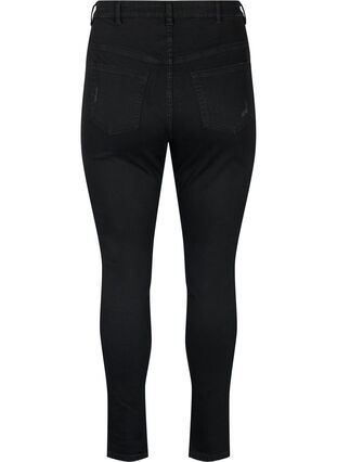 Kroppsnära jeans med slitdetaljer, Black, Packshot image number 1