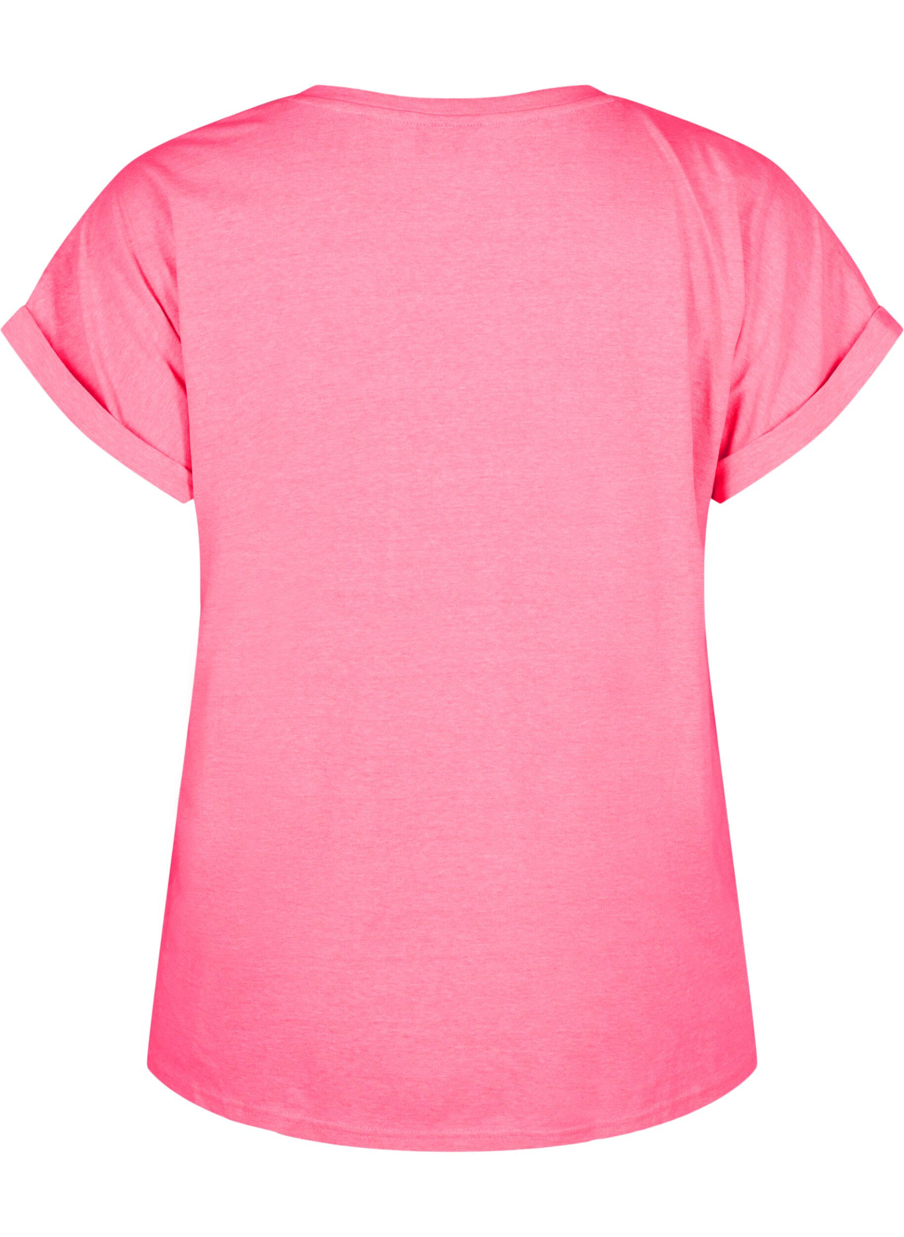 Zizzi Neonf&auml;rgad bomulls t-shirt, Rosa, Packshot image number 1