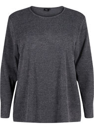 Melange blus med rund halsringning och långa ärmar, Dark Grey