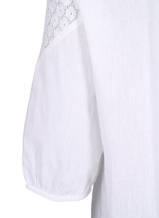 Blus i bomullsblandning med linne och virkade detaljer, Bright White, Packshot image number 3