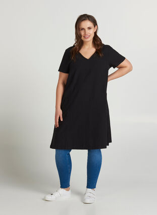 Kortärmad klänning, Black, Model image number 2