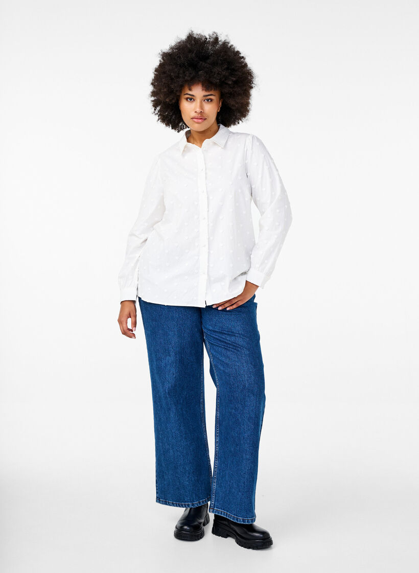 Skjorta med krage och påsydda hjärtan, Vit, Model image number 1