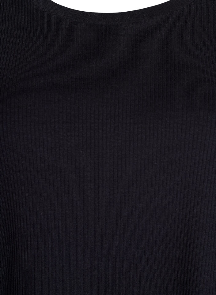 Blus i ribbad jersey med korta &auml;rmar, Svart, Packshot image number 2