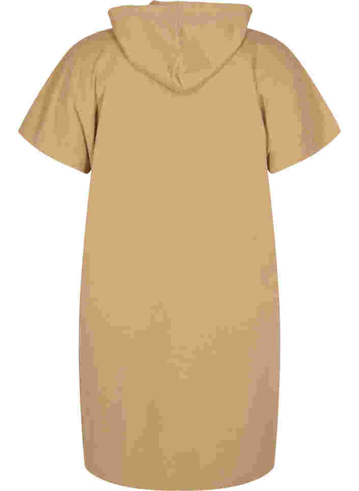 Sweatshirtklänning med huva och korta ärmar, Tannin, Packshot image number 1
