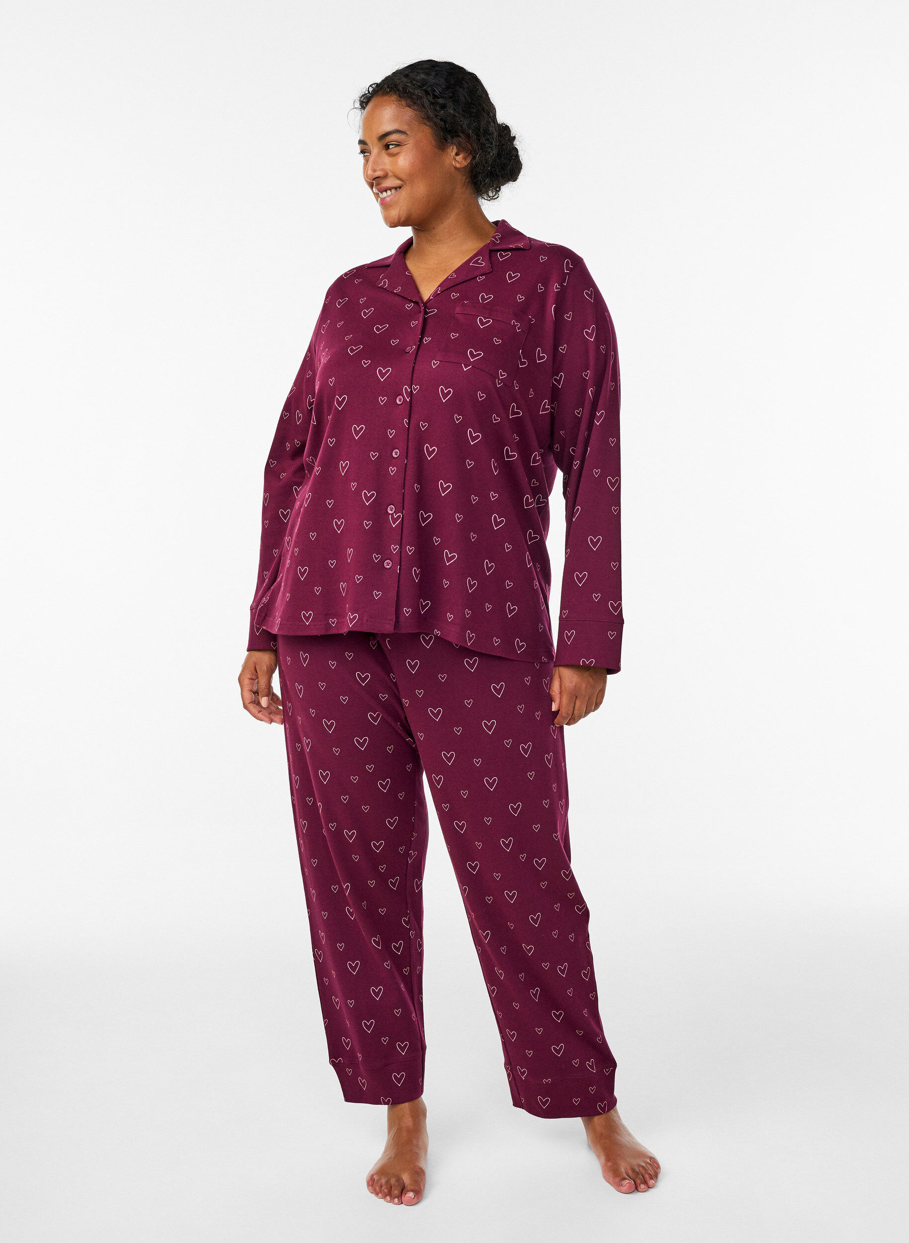 ZizziPyjamasskjorta i bomull med br&ouml;stficka, R&ouml;d, Model image number 1