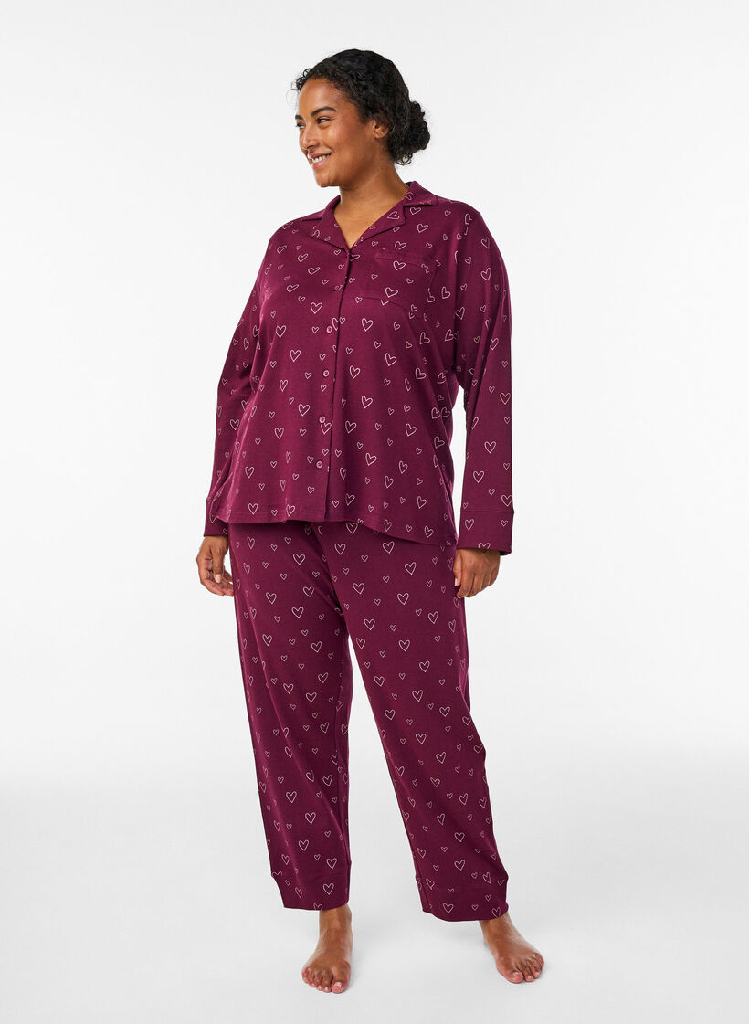 Pyjamasskjorta i bomull med br&ouml;stficka, R&ouml;d, Model image number 1