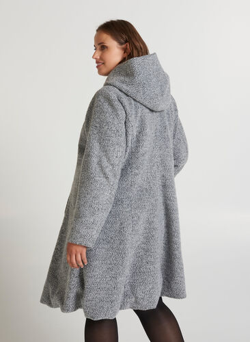 Lång jacka med ull, Light Grey Melange, Model image number 1