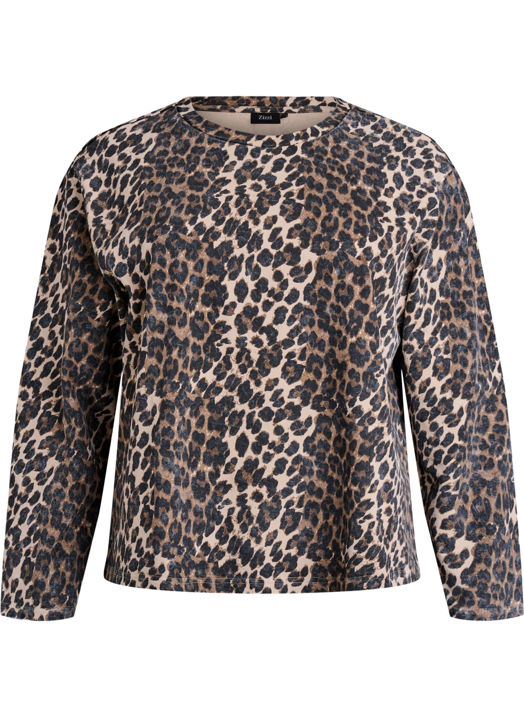 Zizzi Tv&auml;ttad sweatshirt med leopardm&ouml;nster, Brun, Packshot image number 0