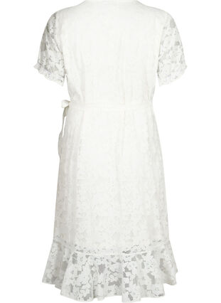 Omlottklänning med spets och korta ärmar, Bright White, Packshot image number 1