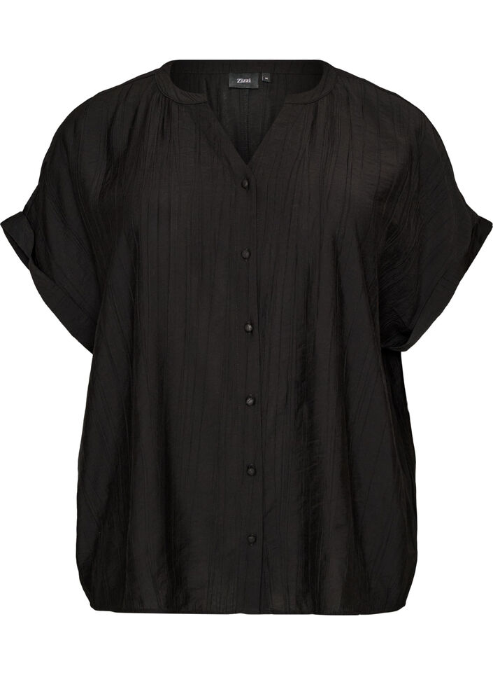 Blus i viskos med knappar och struktur, Svart, Packshot image number 0