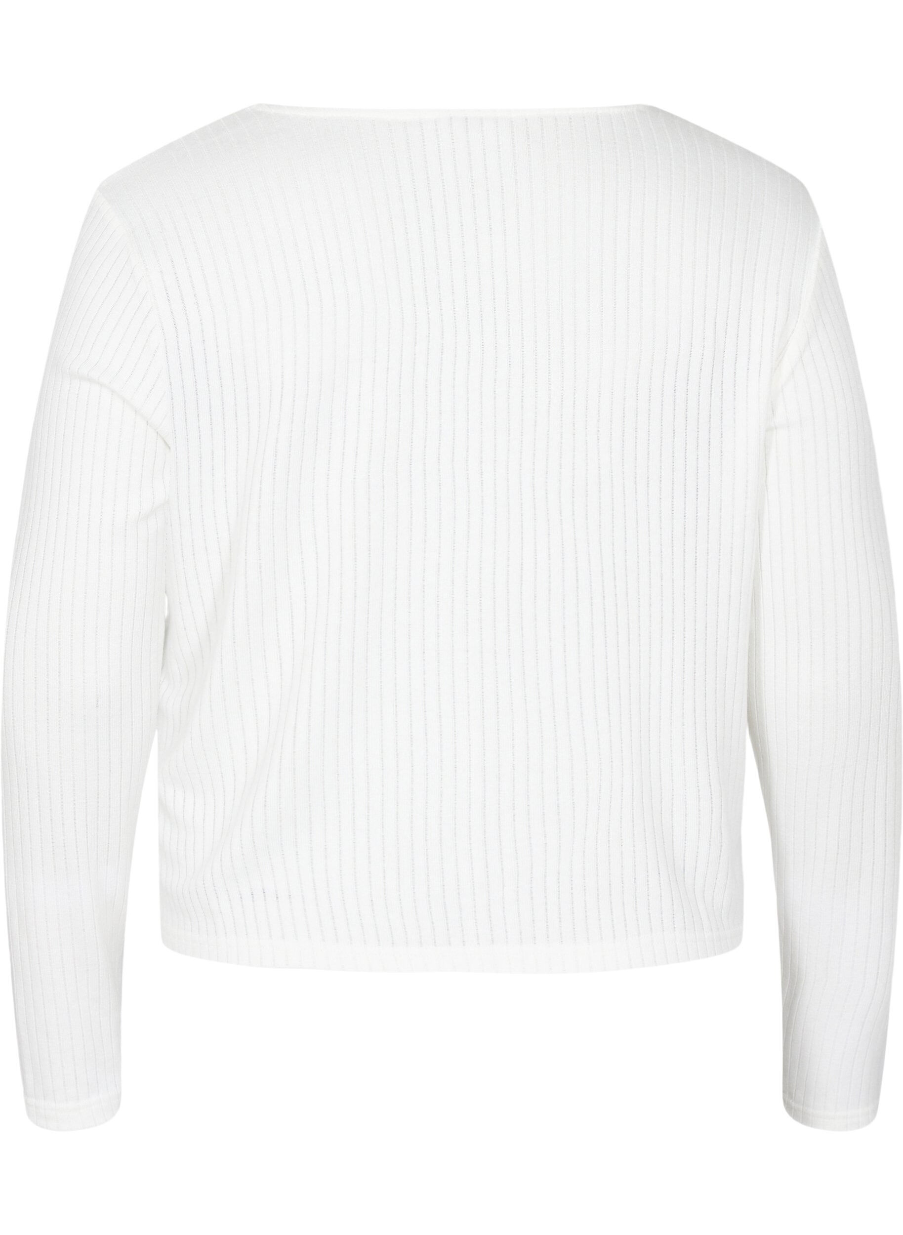 Zizzi Ribbstickad cardigan med sn&ouml;rning, White, Packshot image number 1