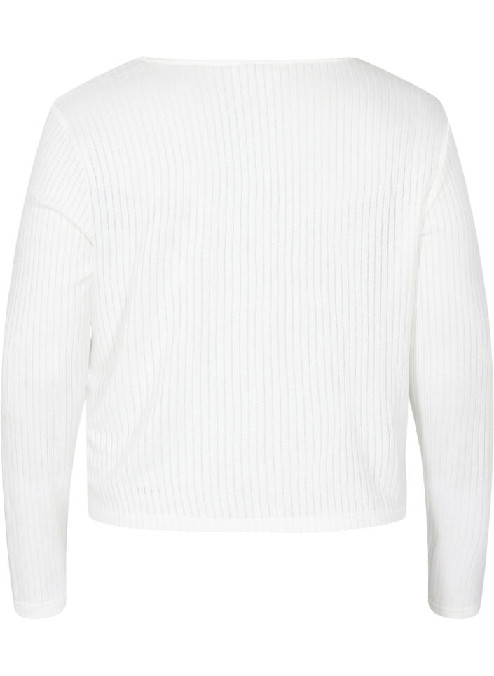 Ribbstickad cardigan med snörning, White, Packshot image number 1