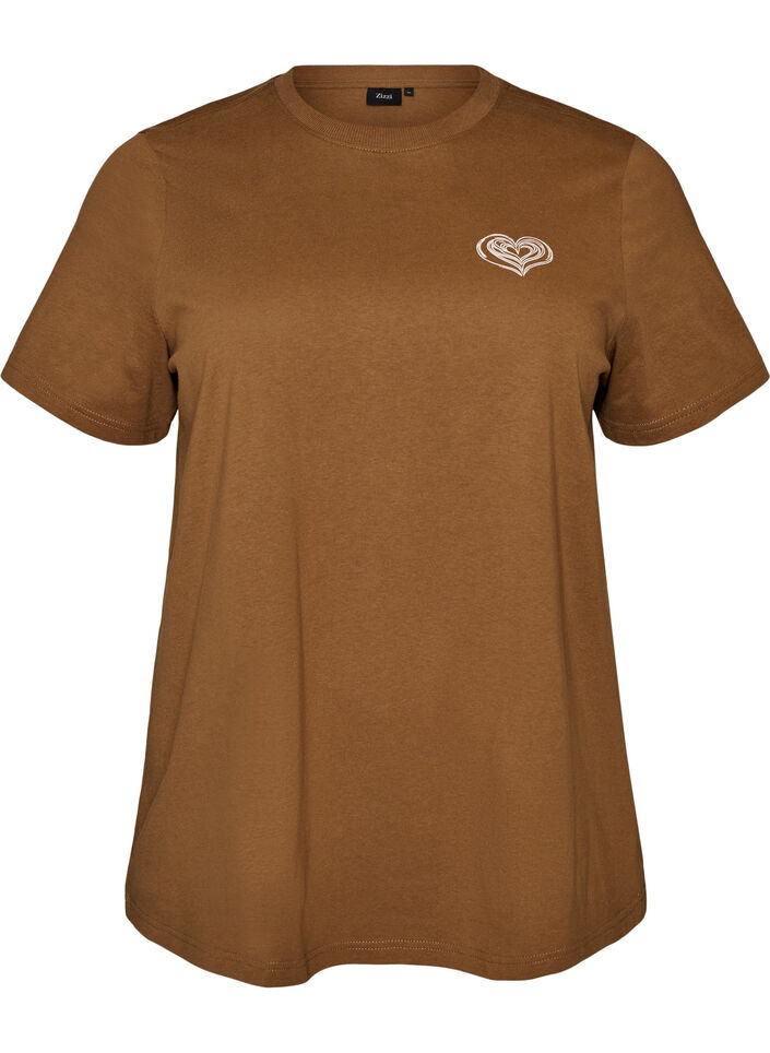 T-shirt i bomull med tryck, Brun, Packshot image number 0