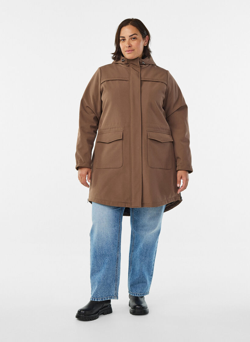 Vattenavvisande softshelljacka med quiltat foder, Brun, Model image number 1