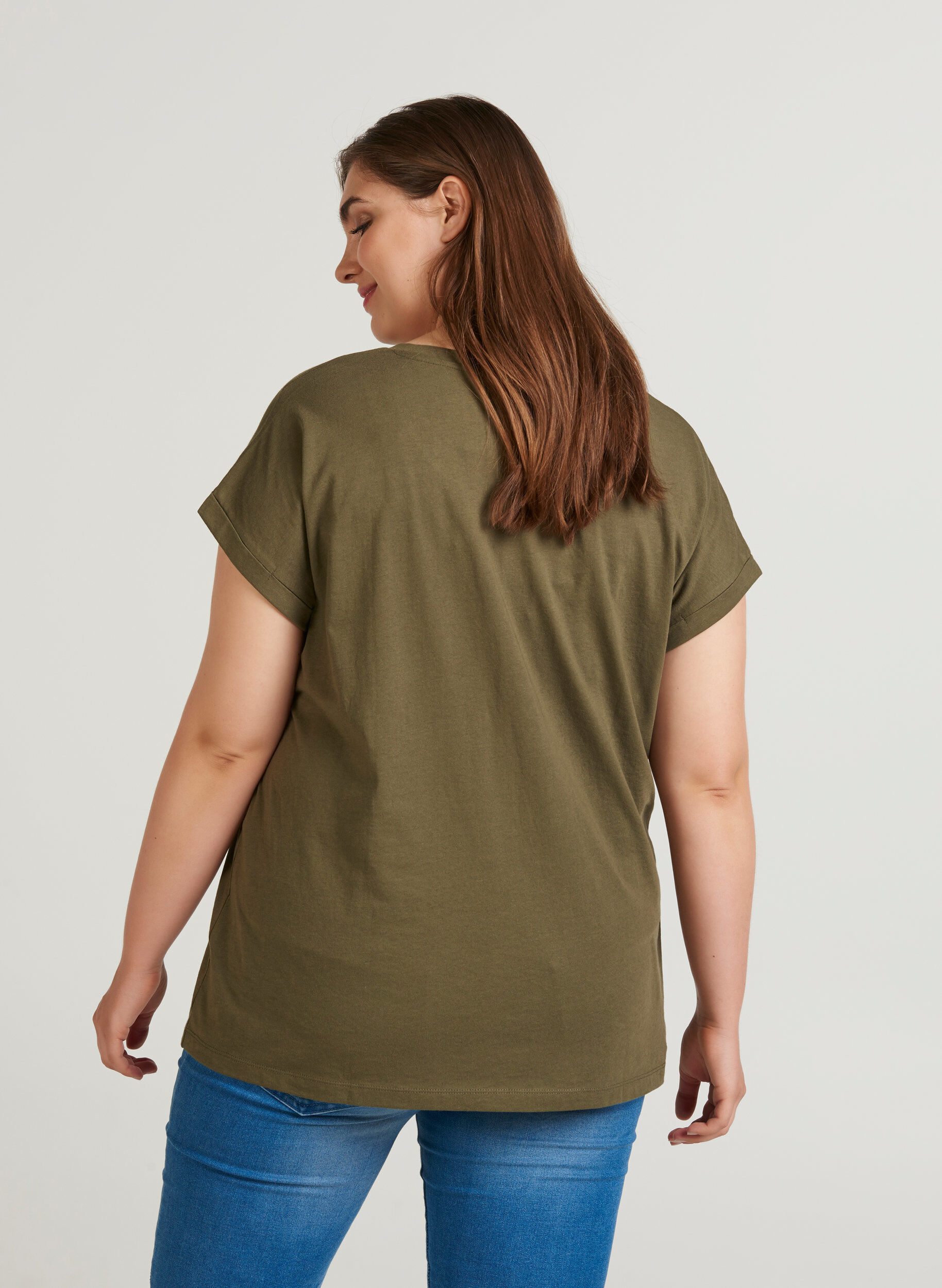 Zizzi T-shirt i bomullsmix, Ivy Green, Model image number 1
