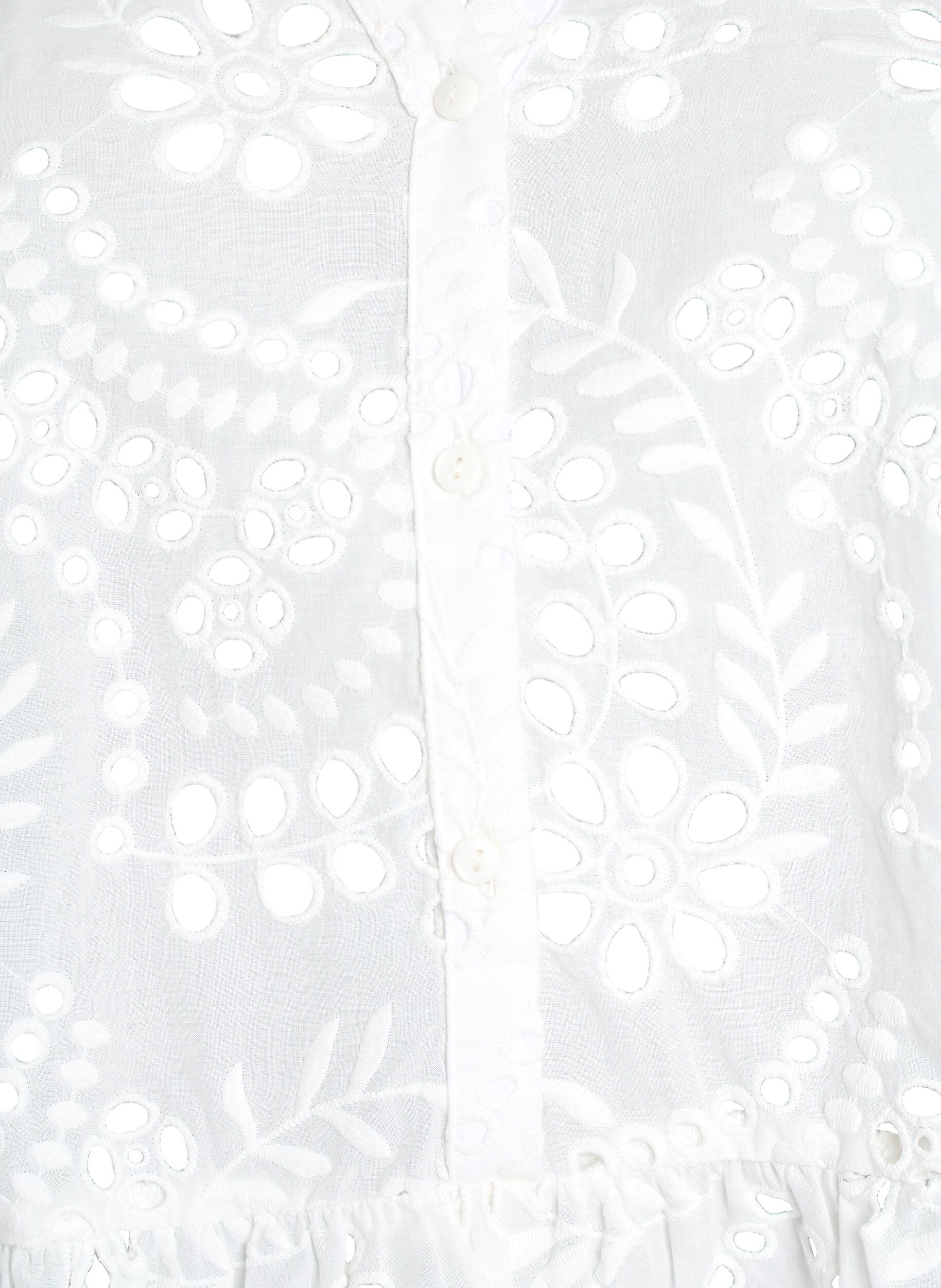 Zizzi &Auml;rml&ouml;s blus i broderie anglaise med volanger, Vit, Packshot image number 2