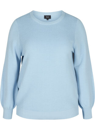 Långärmad stickad tröja i ekologisk bomull, Chambray Blue, Packshot image number 0
