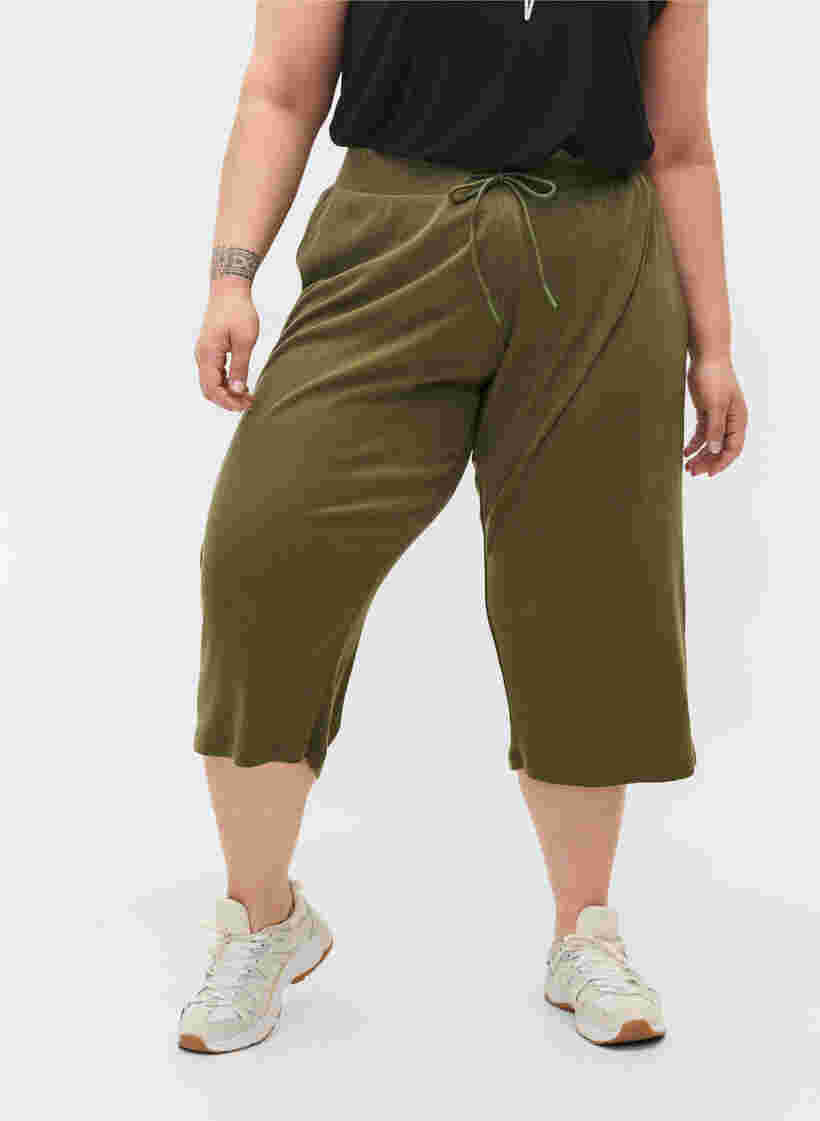 Ribbade culottebyxor med lös passform, Ivy Green, Model image number 2