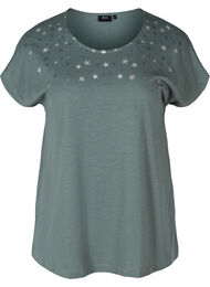 T-shirt i bomull med stjärnmotiv upptill, Balsam Green STARS