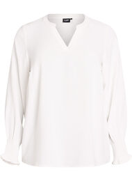 Blus med smockade manschetter och v-ringning, Vanilla