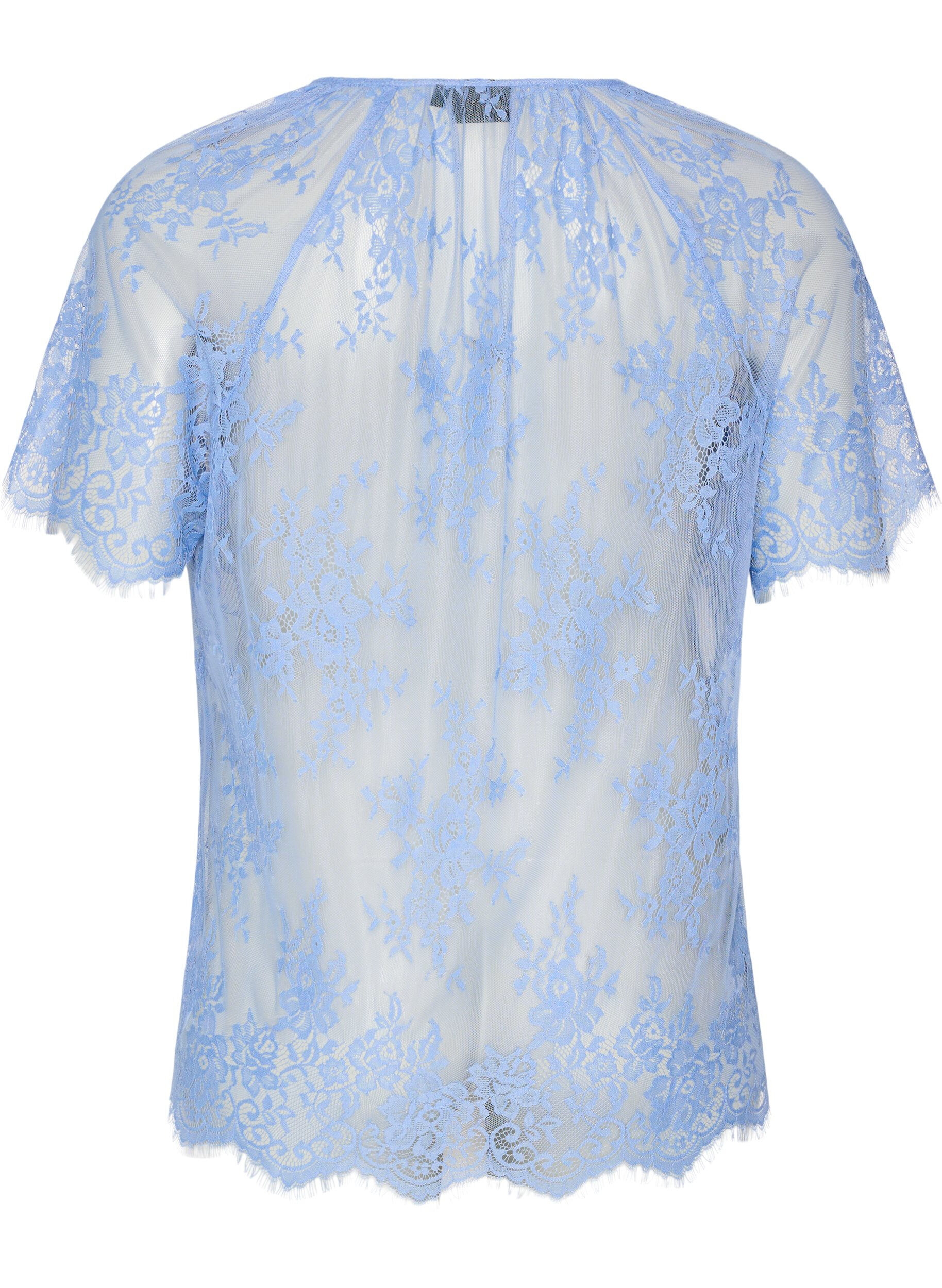 ZizziKort&auml;rmad blus i spets med knytning, Lila, Packshot image number 1