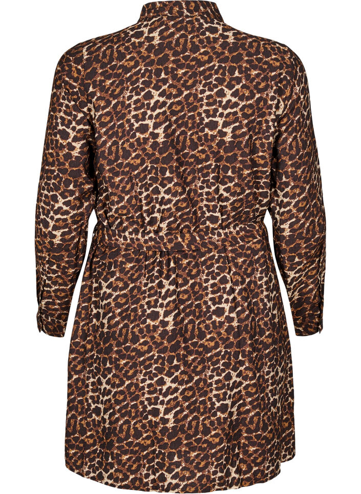 Skjortklänning med knytskärp och långa ärmar, Brun, Packshot image number 1