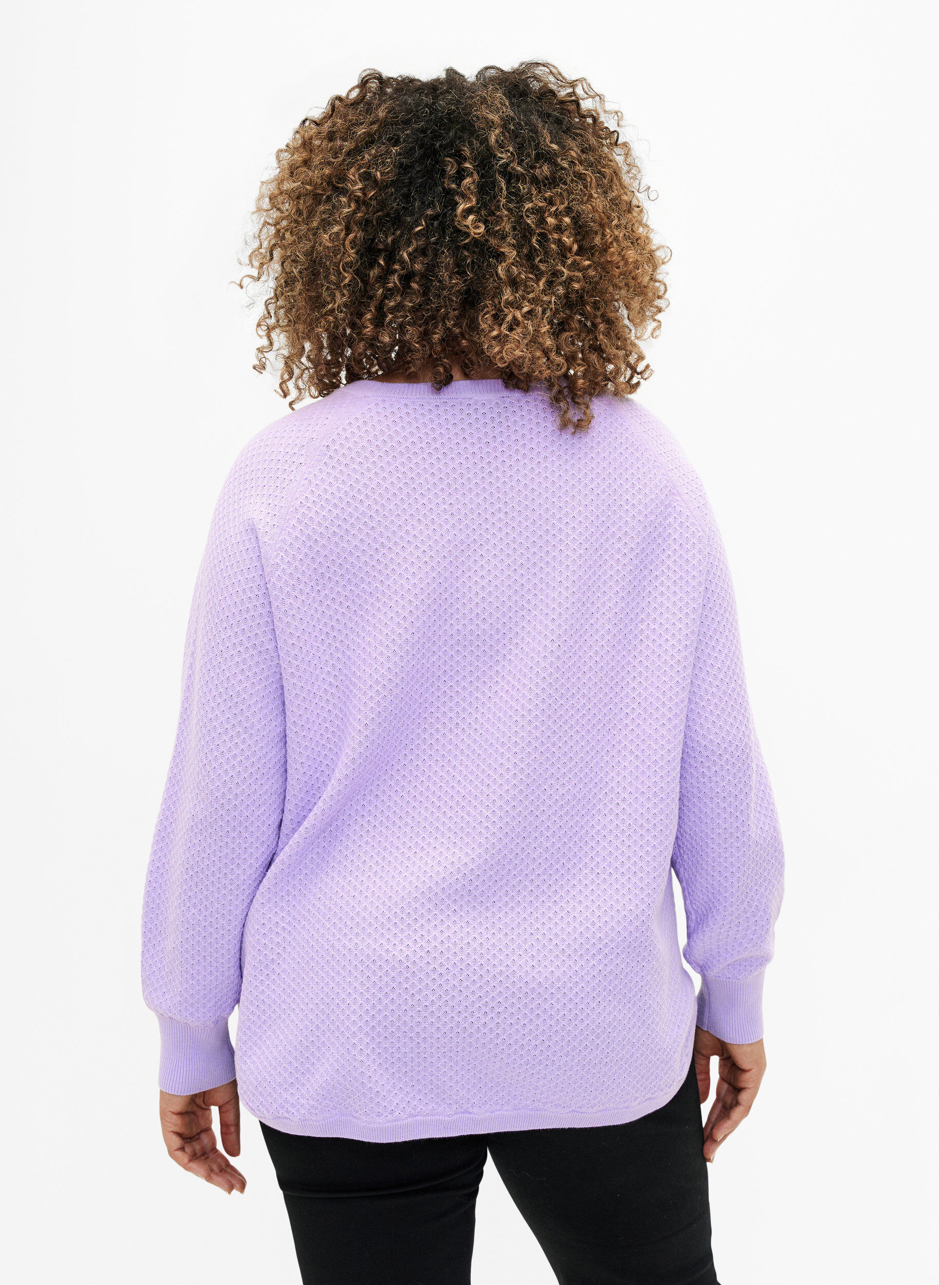 Zizzi Pullover i ekologisk bomull med strukturm&ouml;nster, Lavender, Model image number 1