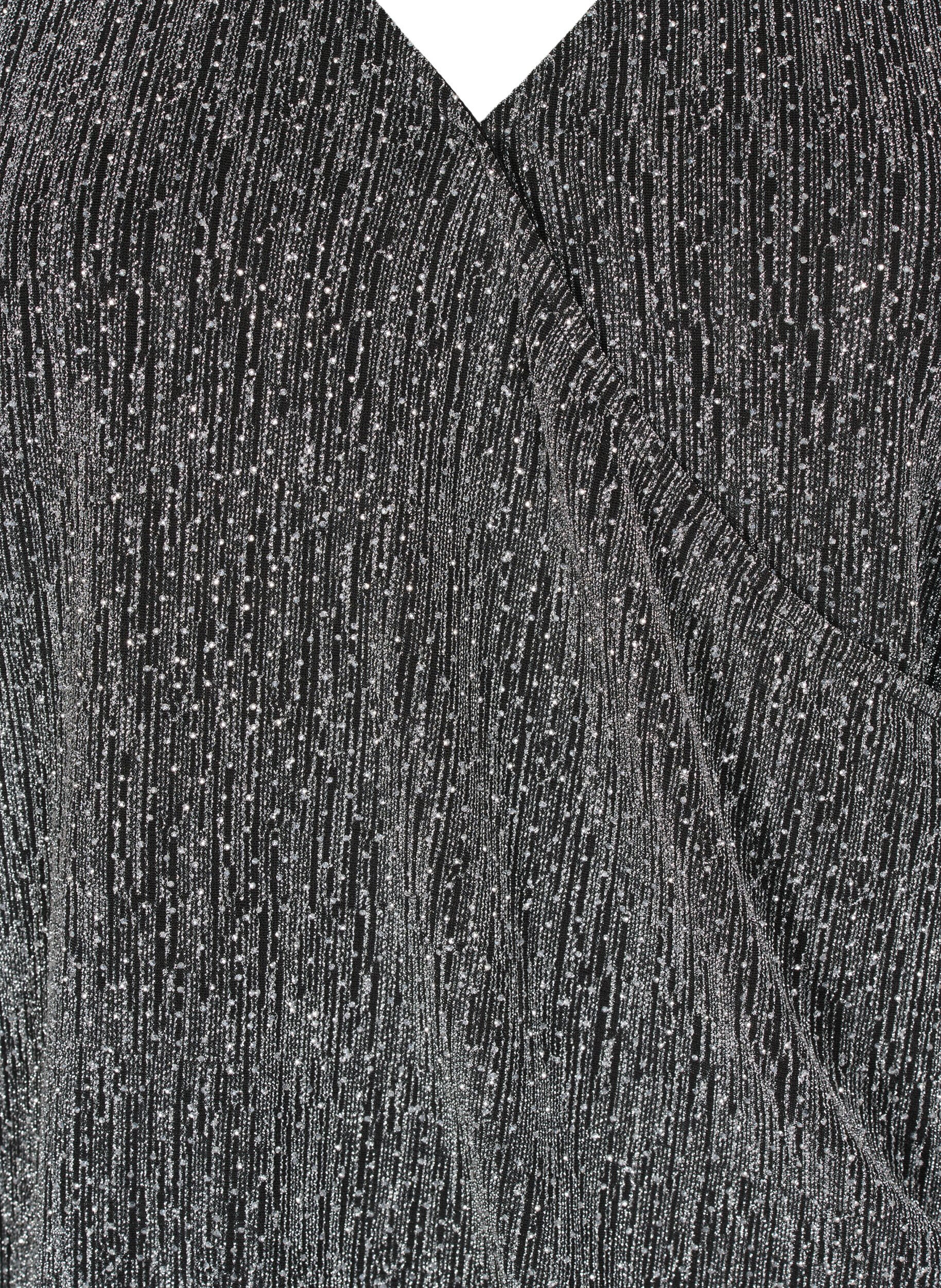 Zizzi Glittrig partytopp med omlott-look, Svart, Packshot image number 2