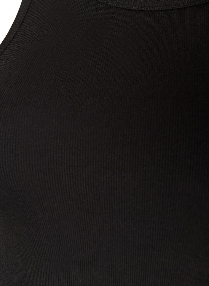 Ribbad topp i bomull med h&ouml;g hals, Svart, Packshot image number 2