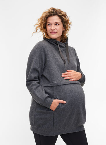 Gravidsweatshirt med amningsfunktion, Dark Grey Melange, Model image number 0
