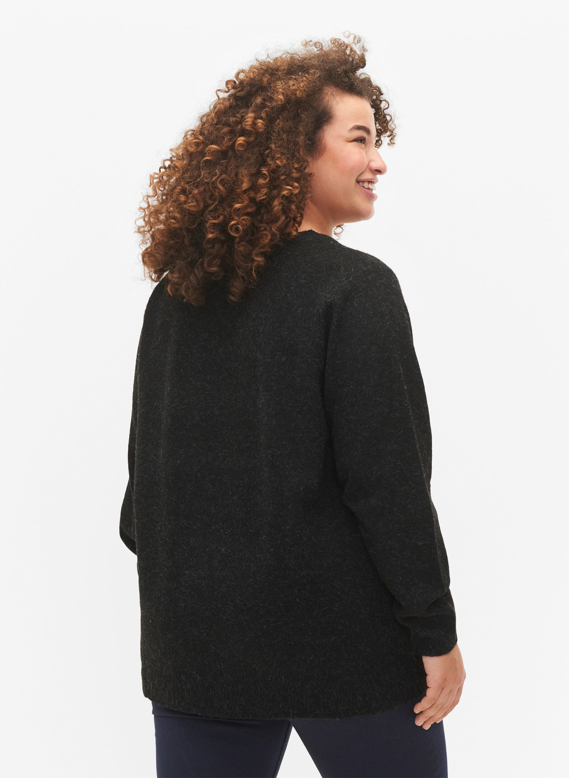 ZizziMelerad pullover med V-ringning, Dark Grey Melange, Model image number 1