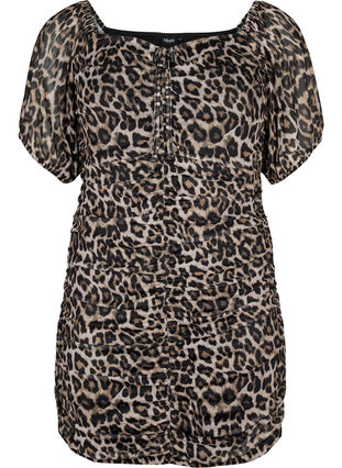 Kort klänning i mesh med leopardtryck, Leo, Packshot image number 0