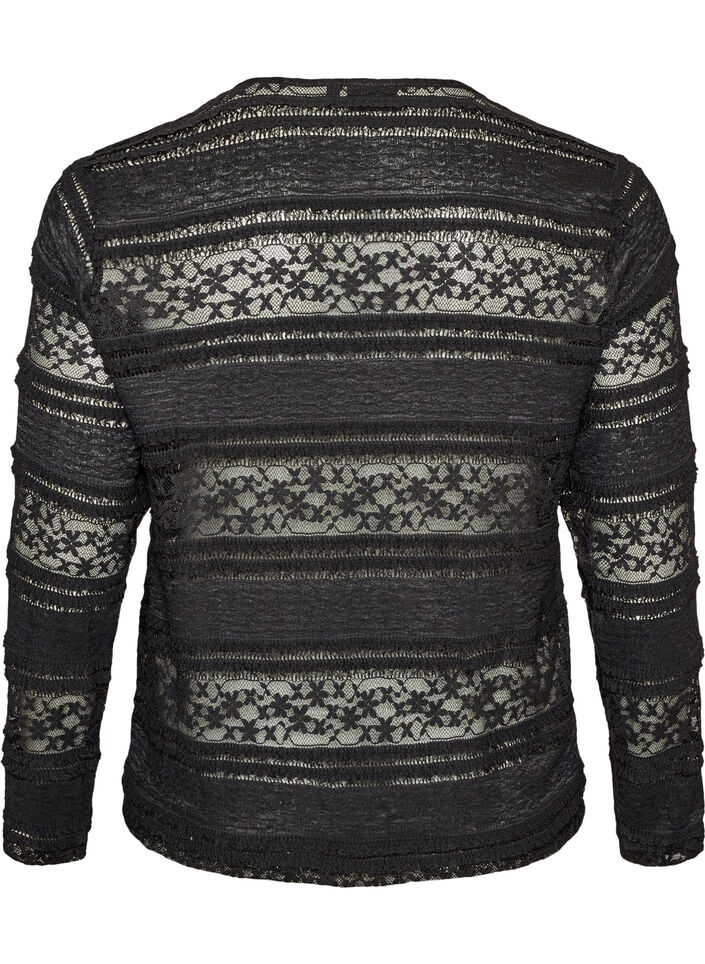 Blus i spets med l&aring;nga &auml;rmar, Svart, Packshot image number 1